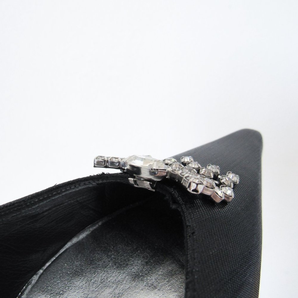 STUART WEITZMEN Classic Black Pointed Toe Pumps Crystal Charm Fringe Heels - Picture 4 of 15